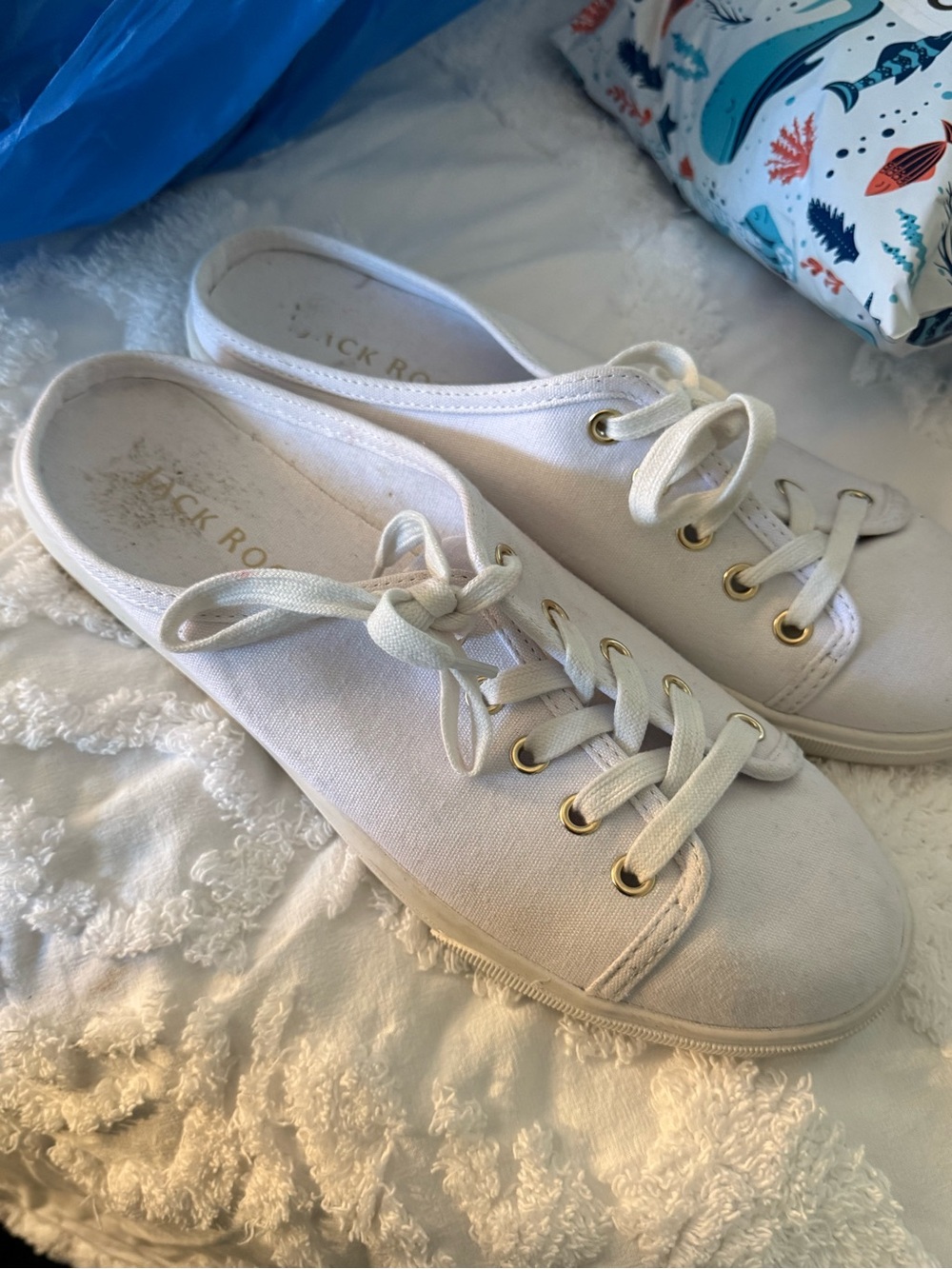Jack Rogers Cream Canvas Slip-On Lace-Up Sneakers
